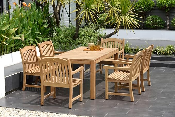Amazonia Pennsylvania 7-Piece Outdoor Rectangular Dining Table Set | Certified Teak | Ideal for Patio and Indoors