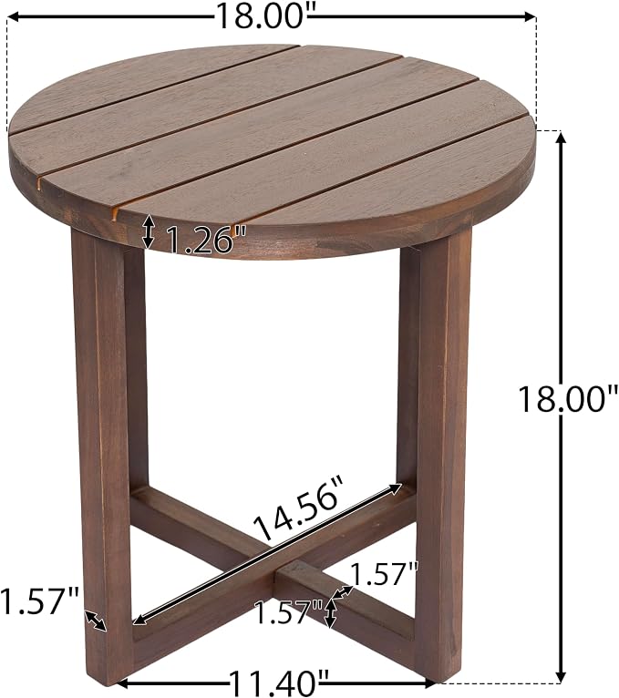 Merax Acacia Outdoor Wood Round Accent Side Table, Cross Base Design with Slat Detailing, Weather-Resistant, Dark Oak