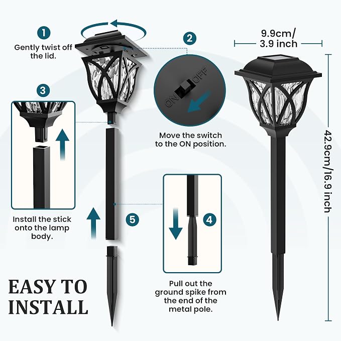 GIGALUMI 8 Pack Solar Lights Outdoor Waterproof, LED Solar Garden Lights | Outdoor Decorations, Garden Decor for Yard, Patio, Landscape, Planter, Walkway (Cold White)