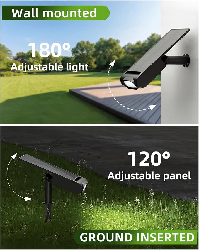 RGB Christmas Solar Spot Lights Outdoor, 12 RGB Color Modes Landscape Light Waterproof IP67 with Remote Control, 2-in-1 Color Changing RGB/Cool/Warm White for Yard Garden Christmas 4 Pack
