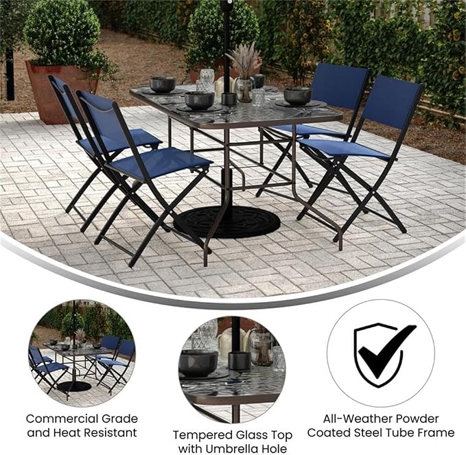 Afuera Living Rectangular Glass Metal Patio Table, 31.5" x 55", Bronze Frame, Clear Tempered Glass Top with Rippled Design and 2.5" Umbrella Hole, Seats 6, All-Weather Outdoor Dining Table