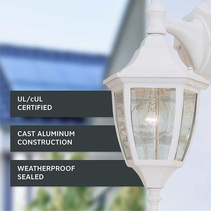 Designers Fountain Waterbury Outdoor Light Fixture, 14.25 Inch Exterior Wall Lantern Sconce for Front Door, Patio and Porch, White, 2461-WH