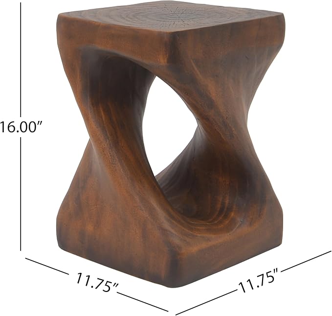 Lightweight Concrete Outdoor Side Table,Twist Shape Outdoor End Table, Wood-Like Texture Modern Small Accent Table for Patio Garden Balcony Porch Antique Brown 16" H
