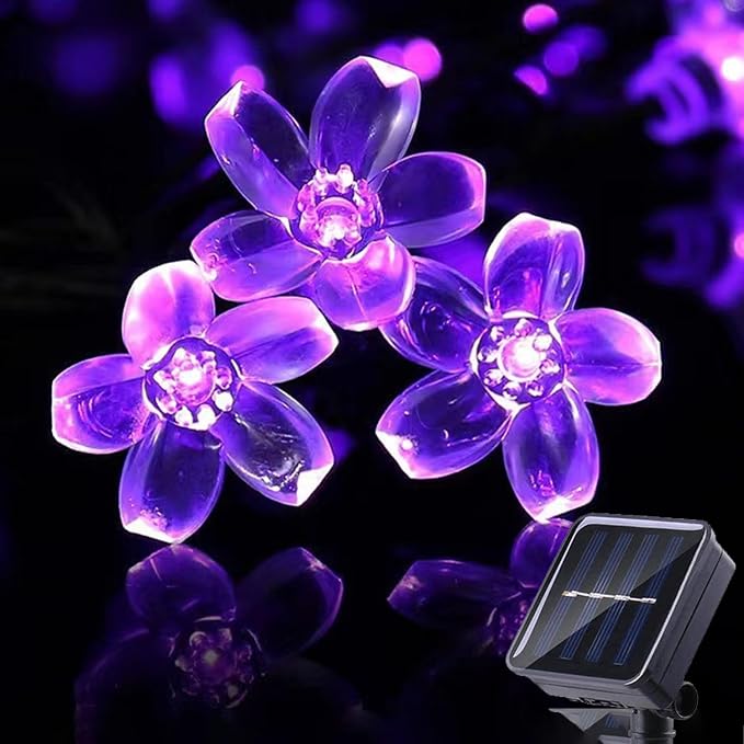 ITICdecor Outdoor Solar Flower String Lights Waterproof 50 LED Fairy Light Decorations for Christmas Tree Garden Patio Fence Yard Spring (Purple)