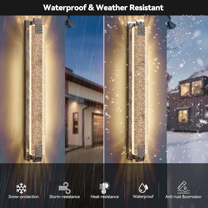 camuucci Dusk to Dawn Outdoor Wall Light, Sparkling Glow Porch Sconce | IP65 Waterproof Exterior LED Wall Light, Bubble Acrylic Design, 39.37-Inch Front Door Light for Porch Patio, Bronze