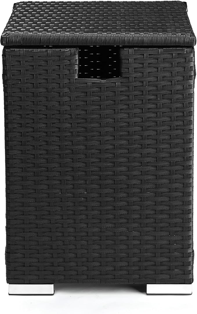 Outdoor Wicker Side Table with Storage Space, Square PE Rattan End Table for Patio Garden Poolside Deck