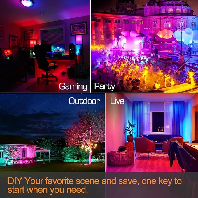 Led Flood Light 30W, 300W Equivalent 3000 LM Outdoor Color Changing Lights | 2700K & 16 Million Colors&Timing& Music Sync, Bluetooth RGBW Smart Floodlights，Led Stage Landscape，IP66 US 3-Plug (6 Pack)