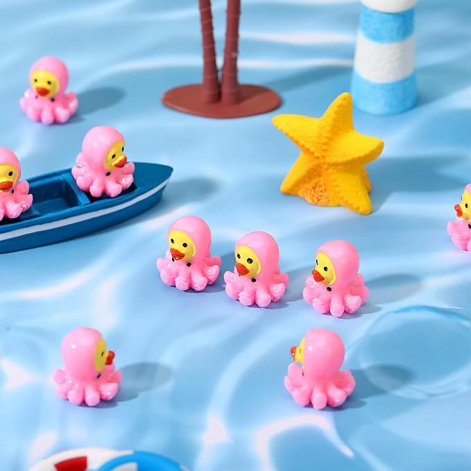 30 Pcs Octopus Ducks, Mini Octopus Resin Ducks Bulk, Fun Printed Toy Figures for Birthday Party Favors, Themed Decor, Kids Gift Collection (Pink Octopus)