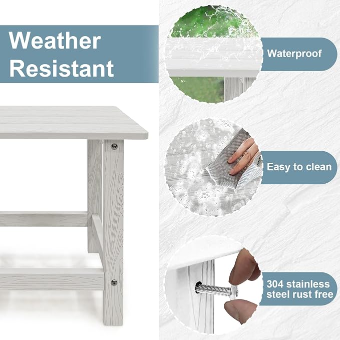 Meluvici Outdoor Side Table, HDPS Single Adirondack Side Table Weather Resistant, Table for Adirondack Chair, End Table for Patio, Pool, Deck, Porch, Outdoor or Indoor Use, White