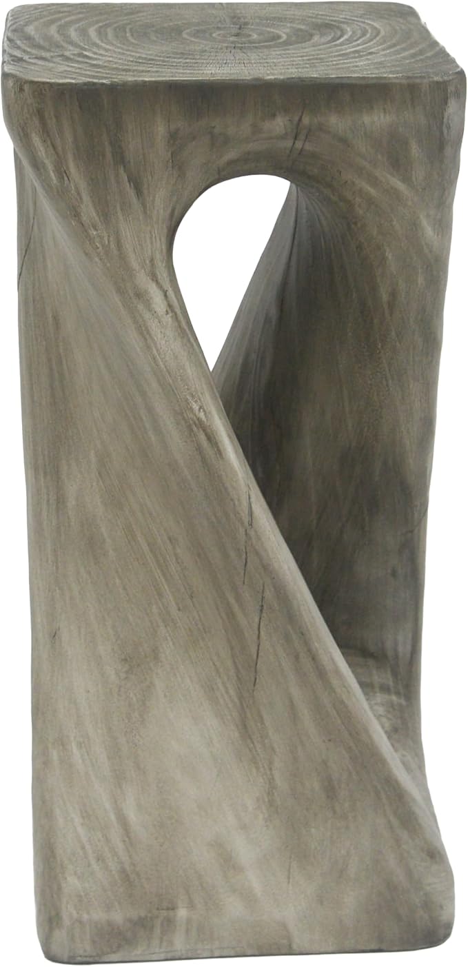 Christopher Knight Home Novi 26.8" H Lightweight Concrete Outdoor Side Table, Hollow Twist-Shaped Patio End Table, MGO Outdoor Coffee Table, Garden Plant Stand Indoor, Wood-Like Texture, Gray