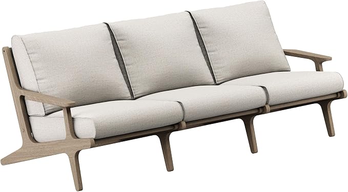 Modway Saratoga 4-Piece Teak Wood Outdoor Furniture Set in Weathered Gray Pebble - Patio Conversation Set with Sofa, 2 Armchairs, and Coffee Table