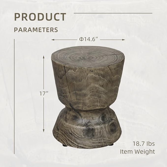 14.6" x 17" Height Faux Woodgrain Accent Table - Antique Gray Concrete Multi-Functional Piece