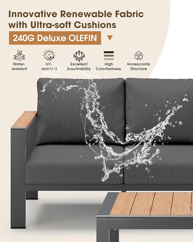 Aluminum Outdoor Patio Furniture Set, 11 Seats Patio Conversation Sets, Oversized Outdoor Sectional with Washable Thick Cushions & Coffee Table for Backyard, Garden and Poolside, Graphite