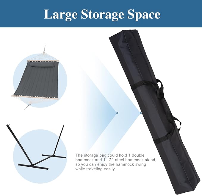 SUNCREAT Hammock with Stand 2 Person Heavy Duty for Outdoor and Indoor, Extra Large Hammock Storage Bag, Black