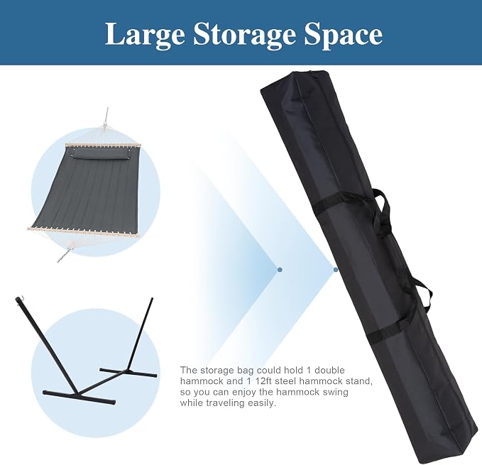 SUNCREAT Portable Hammock with Stand, Two Person Hammock with Portable Stand, Heavy Duty Hammock Storage Bag