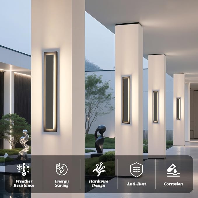 24 in Black Outdoor Wall Light,Exterior Light Porch Light, 4 Packs | Modern LED Outdoor Wall Sconce For House,Front Porch,Garage,Patio,Included LED 3000K Warm White 24W Light Bead,Waterproof