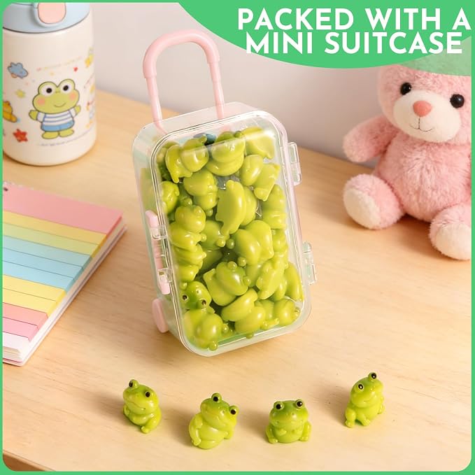 36pcs Mini Resin Frogs with Mini Suitcase Fairy Garden Accessory | Tiny Frogs Little Small Resin Animals for Landscape, Succulents Decor, DIY Craft