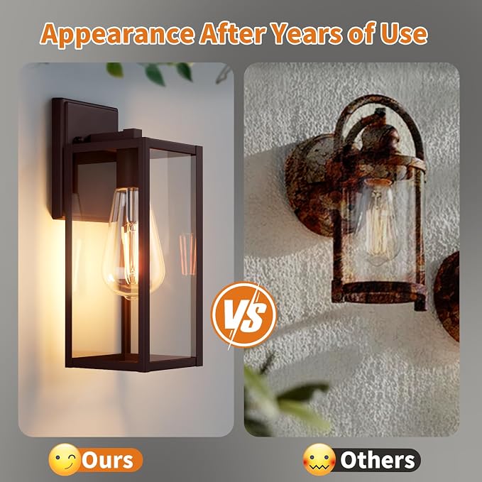 2 Pack 15'' Oil Rubbed Bronze Outdoor Front Porch Lights for Outside, Large Exterior Lighting Fixtures Wall Mount for House, Wall Sconce Lamp, Waterproof Lantern Coach Lights for Garage
