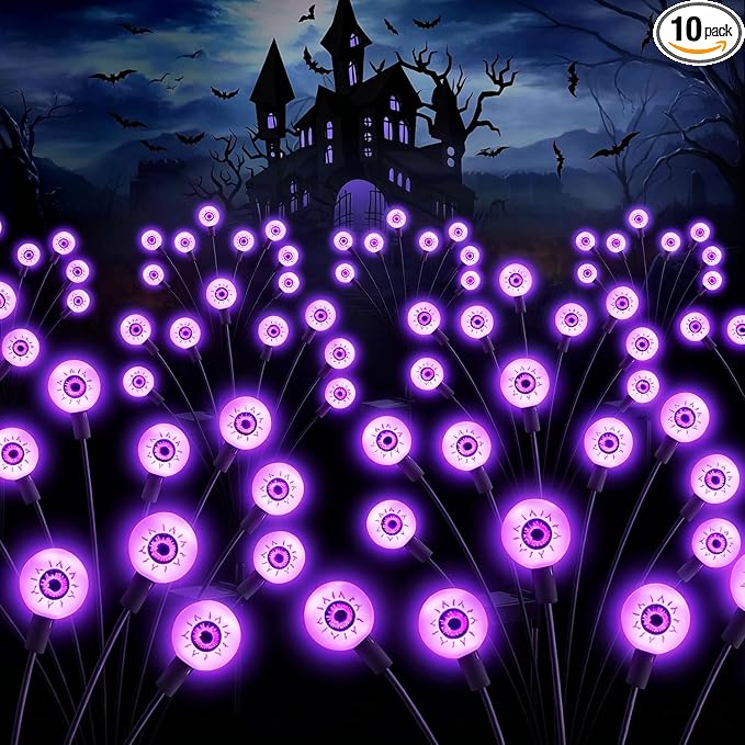 ASMAD Halloween Decorations Outdoor Solar Scary Eyeball Light,10Pack 80LEDs | Halloween Lights, Halloween Decor, Green Eyeball Swaying Lights, Solar Path Lights Waterproof for Garden/Patio/Party Decor