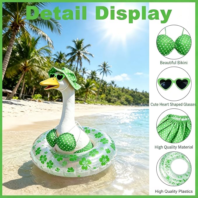 Bikini Porch Goose Outfits,Porch Goose Summer Outfits Swimsuit with Hat Sunglasses & Swim Ring,Fit 23'' Lawn Goose Statue for Summer Outdoor Garden Lawn Yard Decor (Swimsuit-Green)