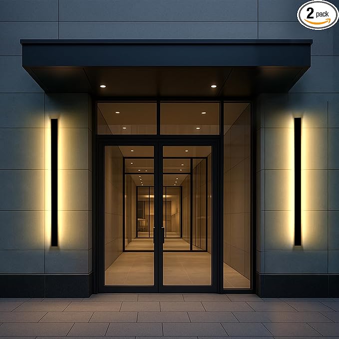 70.87in Modern Outdoor Lights, 3000K Linear Exterior Wall Light Wall Mount, Outside Light IP65 Waterproof Long Wall Sconce Light for Front Door, Garage (2 Pack, Black)