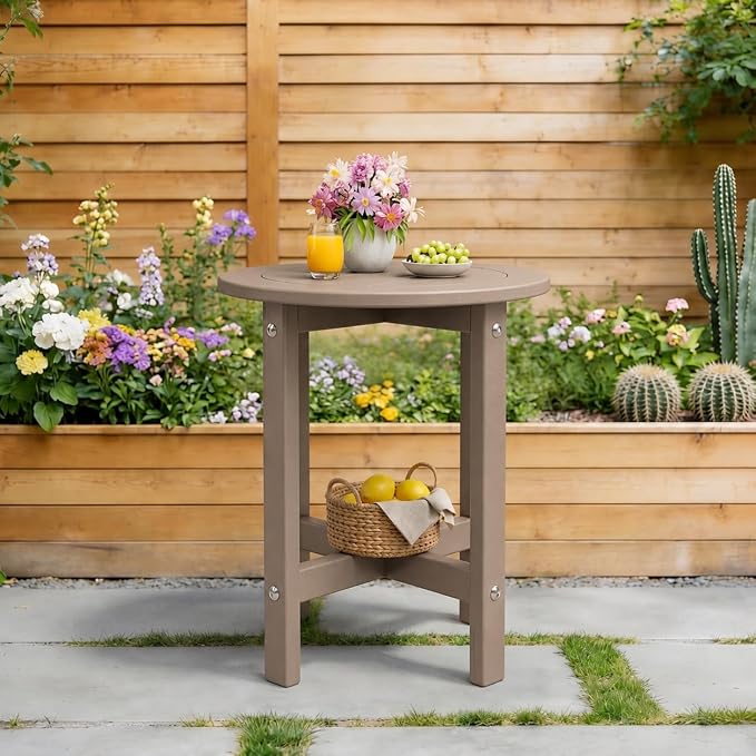 18" Outdoor Round Small Side Table, Patio End Table for Outside, Bar Height Patio Table for Backyard, Garden, Deck, Porch, Indoor Companion, Easy Maintenance