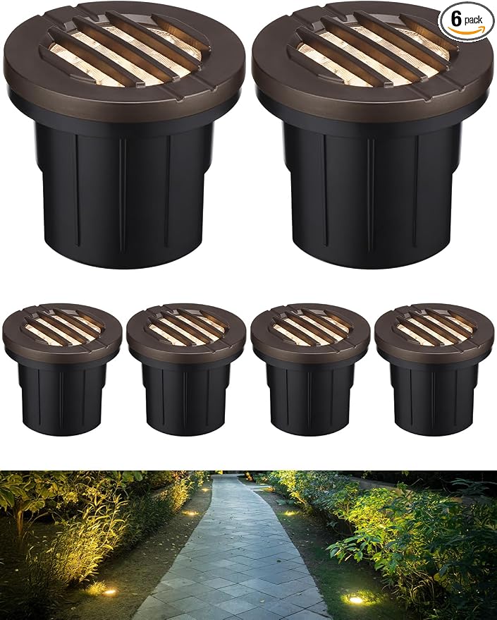 LEONLITE 6-Pack Dia. 4 Inch 3000K Well Lights Grated Top Oil Rubbed Bronze | 12-24V AC/DC, CRI90, Landscape LED In Ground Outdoor, Low Voltage Garden Landscaping, Warm White, Aluminum