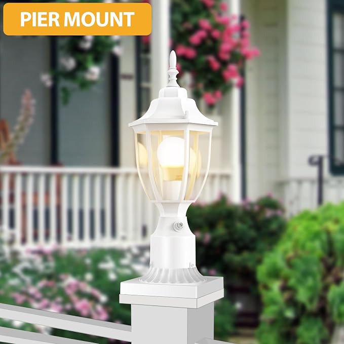 Lamomo Outdoor Post Lights, 2 Packs Dusk to Dawn Lamp Post Light Fixture, Waterproof Aluminum White Lamp Posts Outdoor Lighting Pole Lantern for Yard Patio Pathway Garden