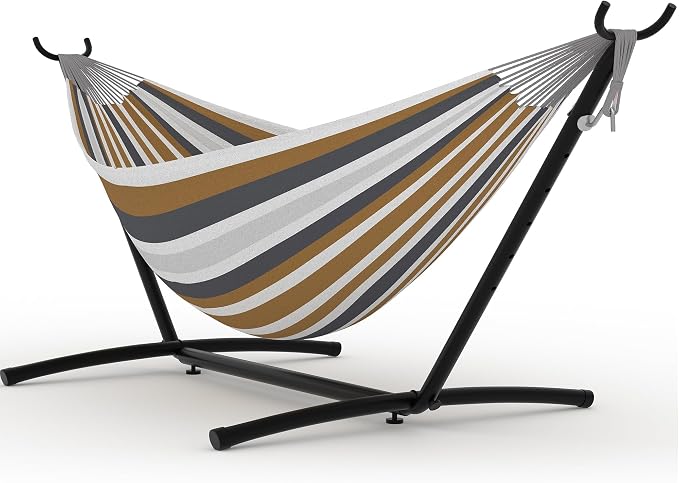 Double Hammock with Steel Stand, Outdoor Portable Hammocks Accommodates with 450Lb Capacity 2 People& Portable Carry Bag for Outside Camping Garden Yard,Rainbow
