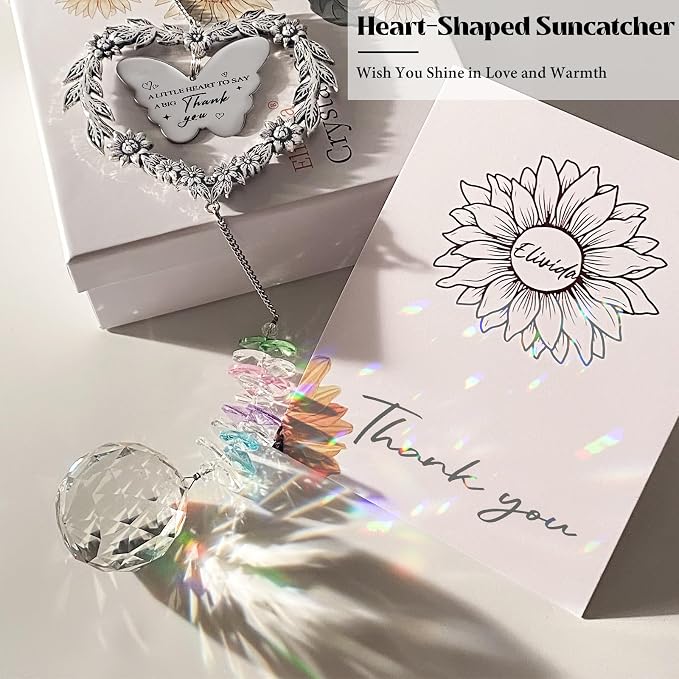 Appreciation Gift for Women Teacher, Thank You Suncatcher for Coworkers | Farewell Gifts for Boss Nurses Employees Volunteers Friends, Crystal Hanging Ornament Window Decor with Thanks Card