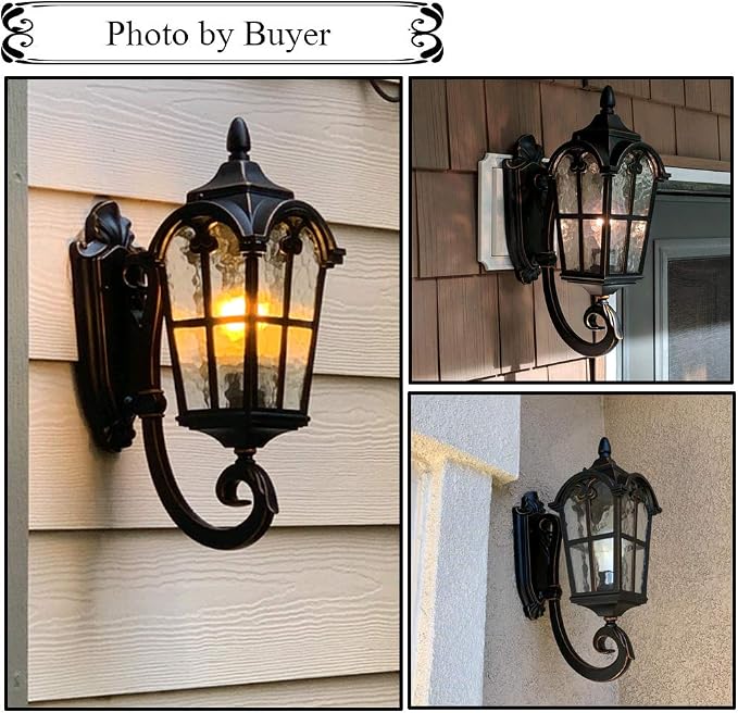 17.71" Dusk to Dawn Sensor Black Outdoor Wall Light Fixture | Exterior Wall Lantern Waterproof Sconce Rustic Porch Lights Wall Mount for House Garage Doorway, ETL Listed