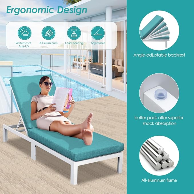 RADIATA 7 Seater Extra Large Modern Aluminum Outdoor Sofa with Lay Out Chair & Fire Pit Table, 500 lbs Durable Sectional Set for Heavy People, All Weather Comfy Patio Furniture Set for Backyard, Teal