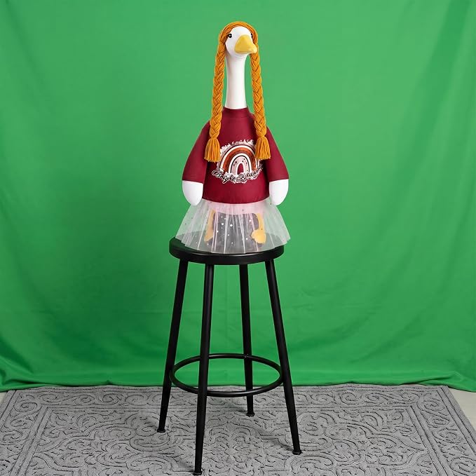 Graduation Porch Goose Outfit 2026, Vintage Senior Portrait Porch Decor, Rainbow Dress with Double Braids for 23" Gooses Statue, Graduation Party Patio Yard Decoration, Grad Gift for Her
