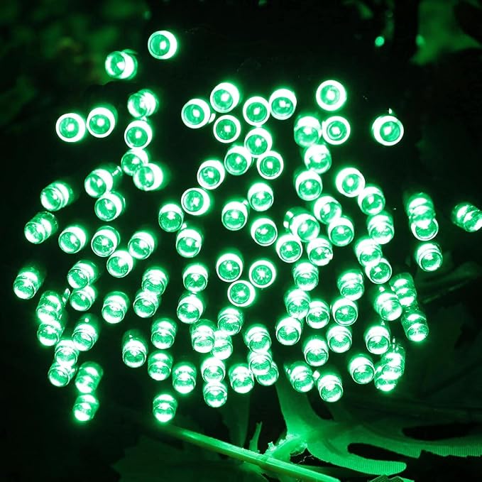 Solar Christmas Lights Outdoor 2 Pack 200 LED Solar Halloween Lights Green | 8 Lighting Modes, Memory Function, Auto On/Off, 66FT Waterproof Twinkle Lights for Outside Xmas Tree Halloween Party Decor