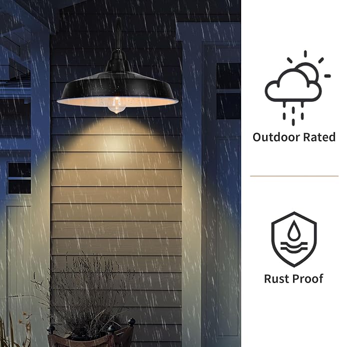 Solar Barn Light Outdoor, 16 Inch Dome Wall Light Solar Powered, Farmhouse Exterior Wall Sconce, Industrial Outside Lighting Fixture, Rustic Lantern for Garage, Barn, Shed, RZSR020W