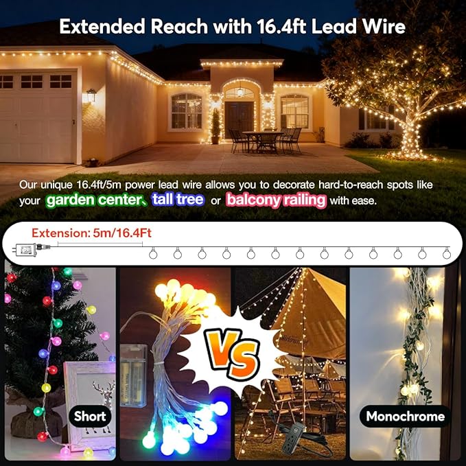 RaThun 49.2ft Globe String Lights with Remote for Indoor Bedroom Warm White | 100 LED Fairy Lights with Timer, 8 Modes, 16ft Extended Lead, Linkable for Bedroom,Dorm,Classroom,Christmas,Indoor Decor