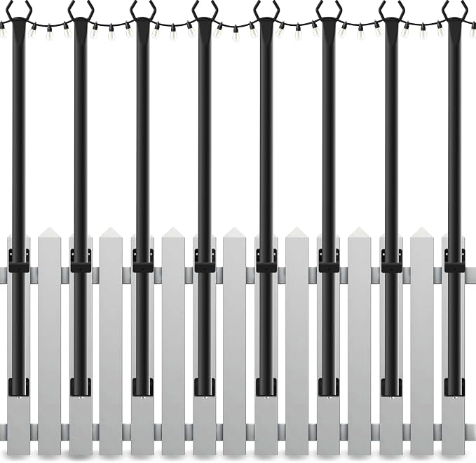 Mutovlin 8 Pack String Light Poles,5 Ft Light Poles for Outside String Lights,Outdoor Lights Pole with Fork,Metal Poles Stand for Patio Deck Backyard