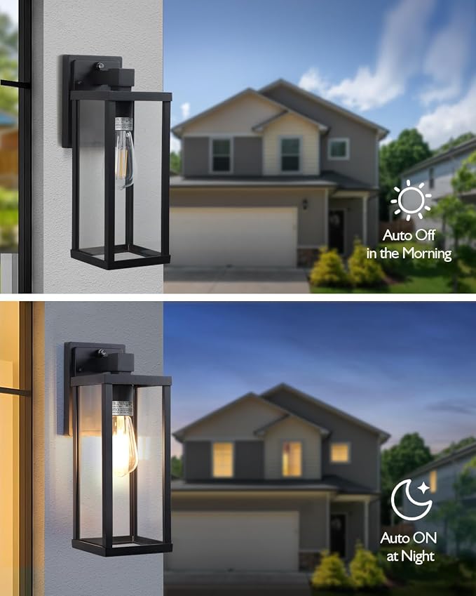 LITFIT 14'' Dusk to Dawn Outdoor Lighting, Die-Casting Aluminum Exterior Wall Sconces, Hardwired Black Outside Lighting for House, Garage, Porch,Front Door, Patio, 2-Pack, Bulbs Not Included