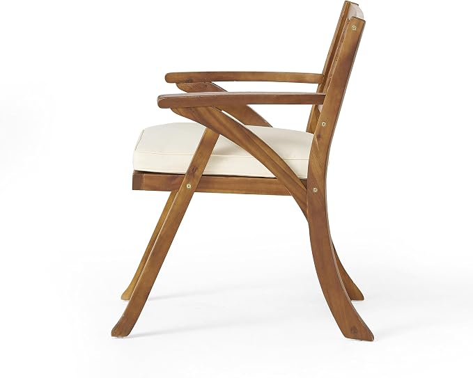 Merax Outdoor Dining Chairs Set of 2, Acacia Wood Chair with Armrests and Cushons, Patio Chair for Porch Deck Garden Lawn Backyard Poolside, Teak Finish, Bear 400LBS