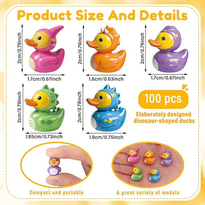 Novabright 100 Pcs Mini Resin Dinosaur Ducks Tiny Resin Dinosaur Ducks Figures to Hide Small Animal Statue for DIY Cake Craft Garden Landscape Ornament Potted Decoration Birthday Party Supplies