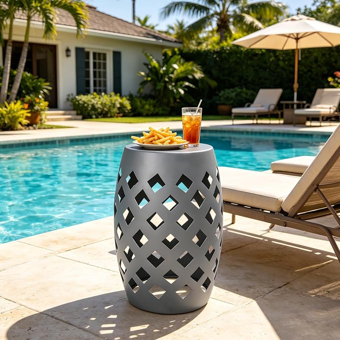 MUMTOP Outdoor Lace Cut Iron Side Table, Patio Garden Stool Coffee End Table Nightstand for Small Spaces, Living Room, Front Porch, Poolside