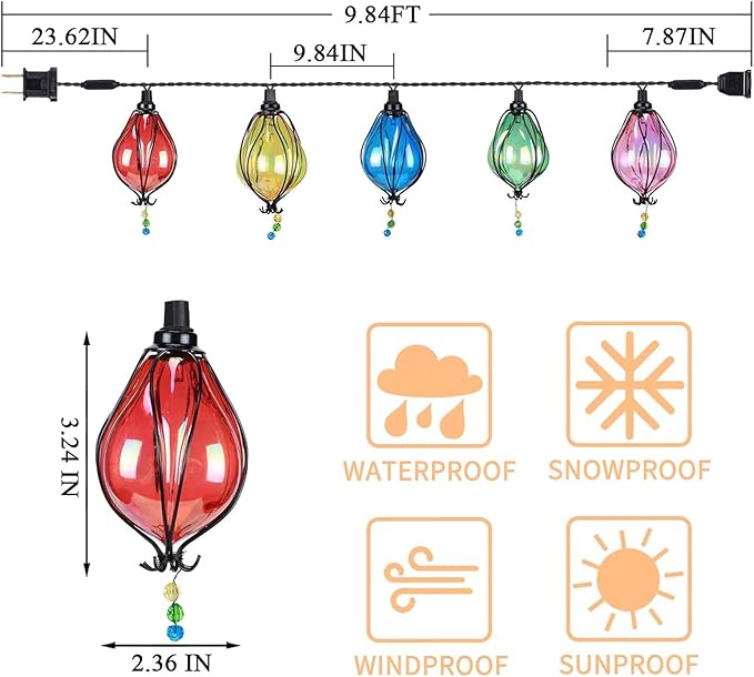 Vigdur Outdoor String Lights, 10FT Multicolor Patio String Lights Plug-in | 10 Plastic Colored Bulbs, UL Listed, 10 Strands Connectable, Outdoor Hanging Lights for Porch Garden Wedding Party Decor