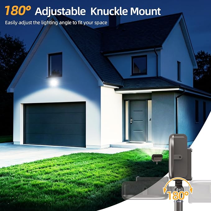 45W LED Outdoor Security Flood Lights,AC 120-277 Input | 100lm/W Efficacy,Super Bright LED Chips,7V×7H Beam Spread,180°Adjustable Knuckle Mount,IP65 Waterproof,4000K Color Temperatur