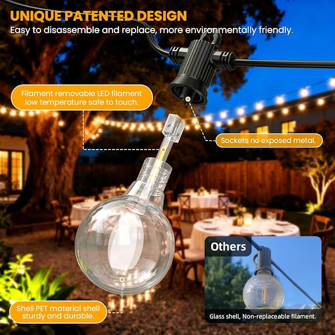 LED Outdoor String Lights, 240FT Patio Lights Outdoor Waterproof with 120+3 Shatterproof G40 Edison Globe Bulbs, 2700K Warm White Hanging Light, Dimmable Light for Outside Backyard Garden Bistro Porch