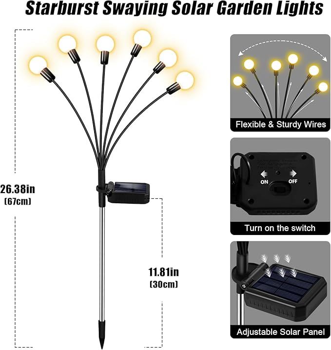 Solar Garden Lights Outdoor Waterproof, Swaying Firefly Light, Garden Decor | 8 Pack Solar Firefly Lights, Auto On/Off Decor for Yard, Patio, Pathway and Lawn, Gifts for Women, Christmas Decor