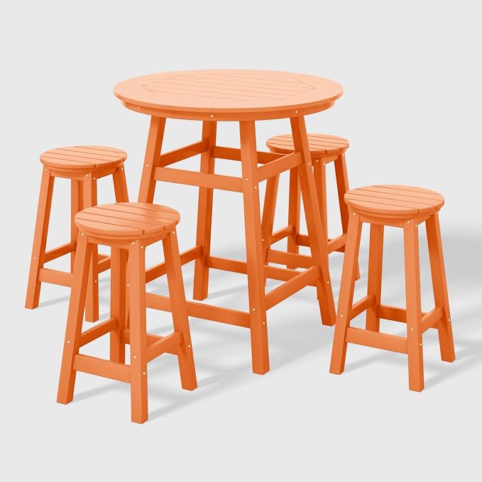WestinTrends Malibu 5-Piece HDPE Outdoor Patio Dining Bar Bistro Table Set with Counter High Round Bar Stools