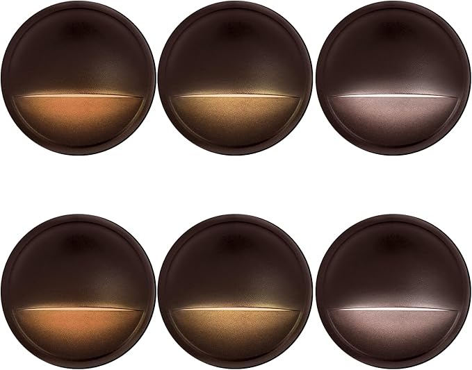 LED Low Voltage Deck Lights Outdoor Waterproof,6-Pack 3CCT Deck Lighting Fixtures Landscape Step,3W,12V-24V AC/DC Die-cast Aluminum Housing Fence Lamp Wired 2700K/3500K/5000K (Brown)