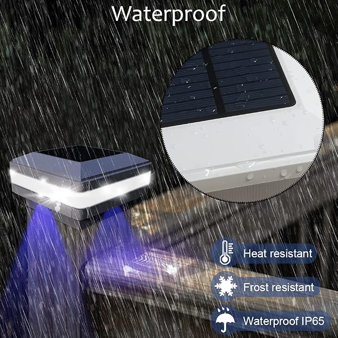 Solar Outdoor Post Cap Lights, 160LM 6000K Cool White, IP65, 1 Pack White | 52 LEDs High Brightness, Waterproof Fence Post Lights Compatible with 4x4 5x5 Wooden Posts, for Fence Deck Patio Garden Yard