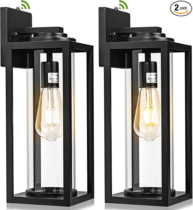 FILIYANO Large Dusk to Dawn Outdoor Wall Lights, 20 Inch, Modern, 2 Pack | Anti-Rust, Waterproof, Matte Black Exterior Fixtures with Photocell, Farmhouse Lighting Sconces for Garage, Porch, Front Door