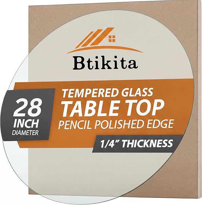 28" Tempered Glass Table Top Round Transparent Table Surface 1/4'' Thick Pencil Polished Edge Multipurpose for Dining, Coffee, Restaurant and End Table (28 inch)